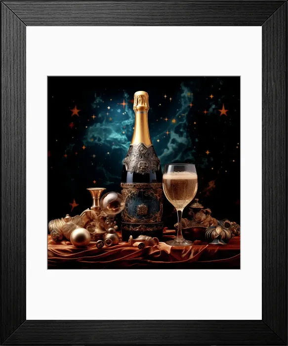 Framed Print : Sparkling wine glass and bottle. (AI Generated) Framed Print : Sparkling wine glass and bottle. (AI Generated)