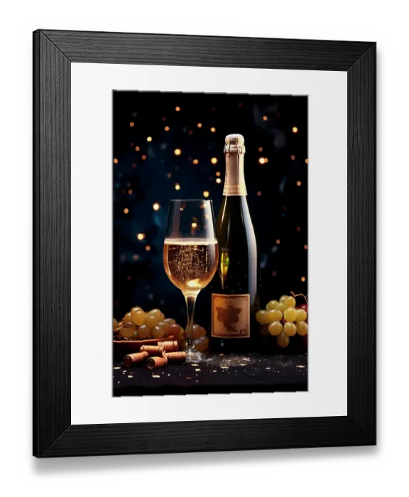 Framed Print : Sparkling wine glass and bottle. (AI Generated) Framed Print : Sparkling wine glass and bottle. (AI Generated)