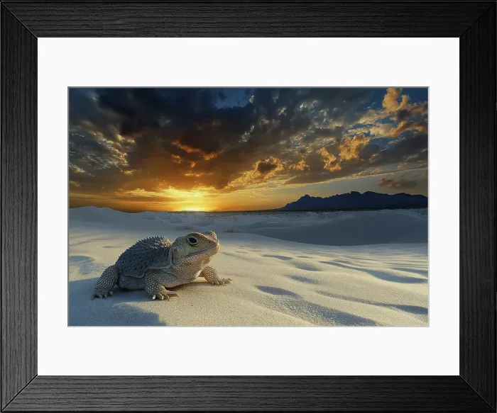 Framed Print : Lizard in white sand dunes. (AI Generated) Framed Print : Lizard in white sand dunes. (AI Generated)