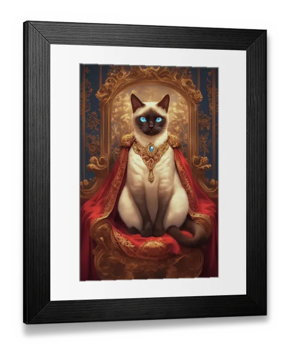 Framed Print : Siamese Cat on Throne. Painting style. (AI Generated) Framed Print : Siamese Cat on Throne. Painting style. (AI Generated)
