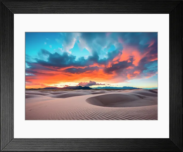 Framed Print : Sandy desert at sunset or sunrise. (AI Generated)