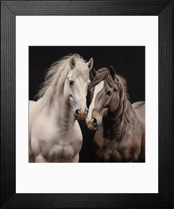Framed Print : Two horses close-up. Painting-style. (AI Generated) Framed Print : Two horses close-up. Painting-style. (AI Generated)