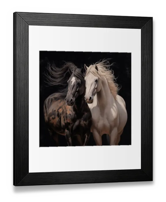 Framed Print : Two horses close-up. Painting-style. (AI Generated) Framed Print : Two horses close-up. Painting-style. (AI Generated)