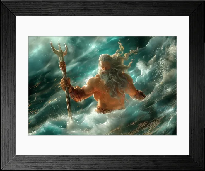 Framed Print : Roman god Neptune with triton in ocean wave. (AI Generated) Framed Print : Roman god Neptune with triton in ocean wave. (AI Generated)