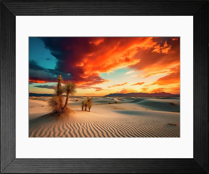Framed Print : Sandy desert at sunset or sunrise. (AI Generated) Framed Print : Sandy desert at sunset or sunrise. (AI Generated)