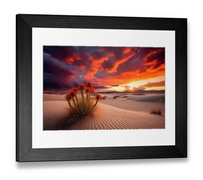 Framed Print : Sandy desert at sunset or sunrise. (AI Generated)