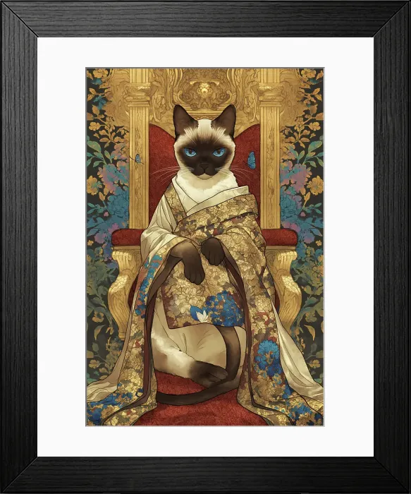 Framed Print : Siamese Cat on Throne. Illustration style. (AI Generated) Framed Print : Siamese Cat on Throne. Illustration style. (AI Generated)