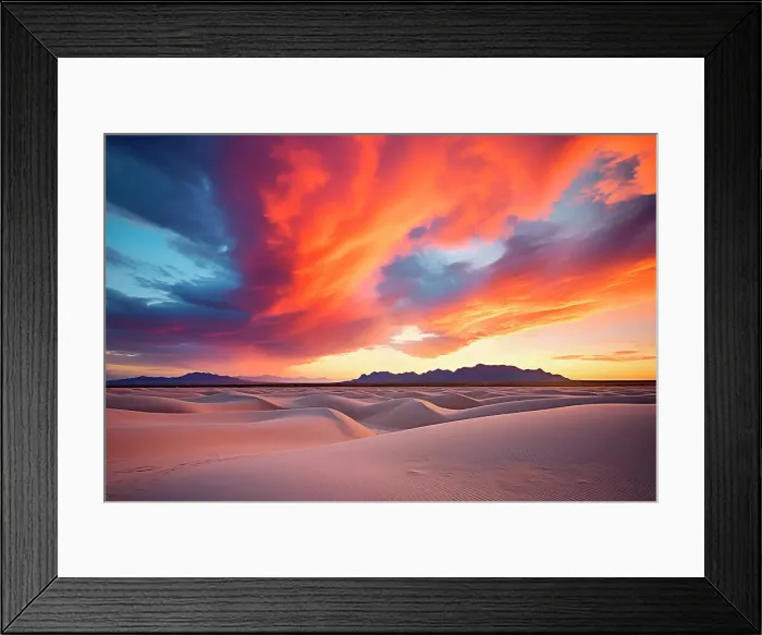 Framed Print : Sandy desert at sunset or sunrise. (AI Generated)