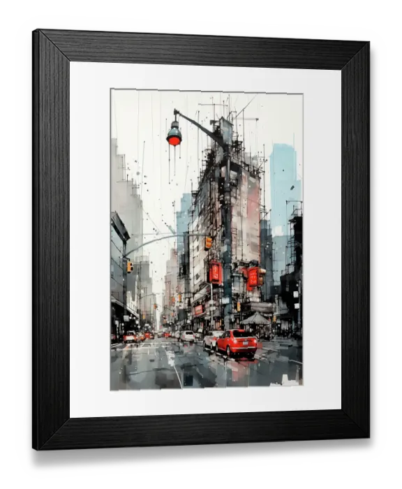 Framed Print : City streetscape. Illustration-style. (AI Generated) Framed Print : City streetscape. Illustration-style. (AI Generated)