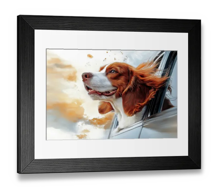 Framed Print : Happy dog riding with head out car window. (AI Generated) Framed Print : Happy dog riding with head out car window. (AI Generated)