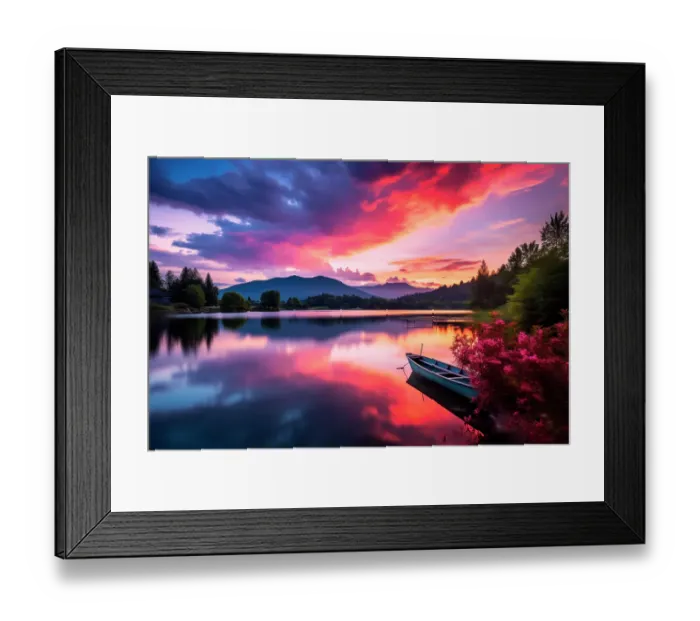 Framed Print : Tranquil mountain lake at sunrise or sunset. (AI Generated)