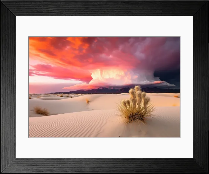 Framed Print : Sandy desert at sunset or sunrise. (AI Generated)