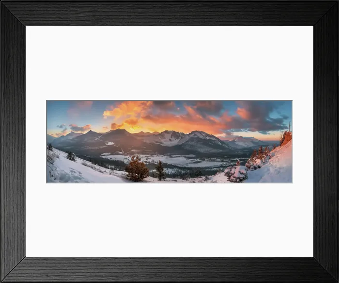 Framed Print : Snowy mountain scenic. (AI Generated)