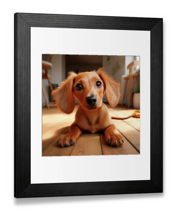 Framed Print : Dachshund puppy close-up. (AI Generated)