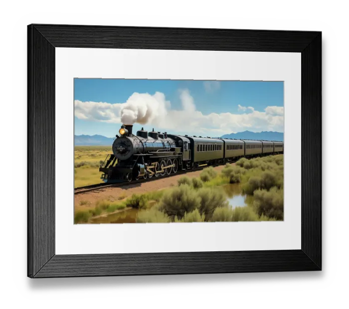 Framed Print : Steam engine train. (AI Generated)