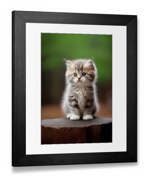 Framed Print : Kitten sitting on stump. (AI Generated)