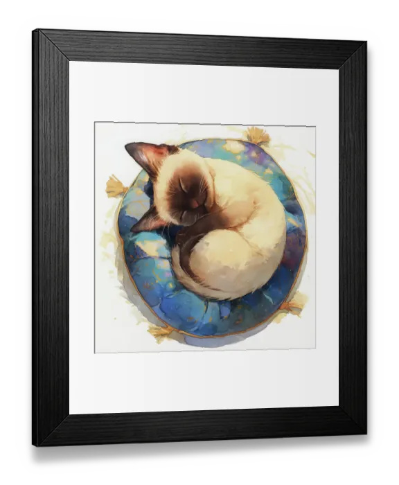 Framed Print : Kitten asleep on cushion. (AI Generated)