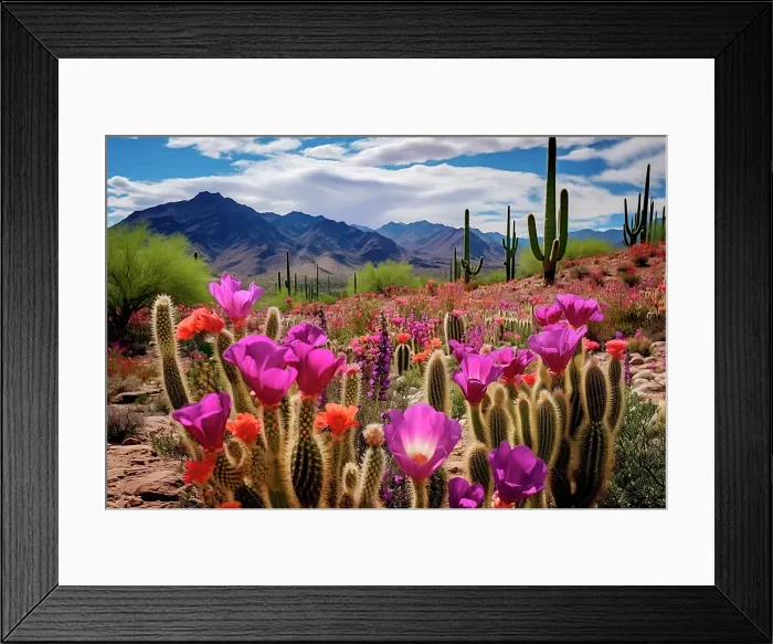 Framed Print : Desert cacti and colorful flowers. (AI Generated) Framed Print : Desert cacti and colorful flowers. (AI Generated)
