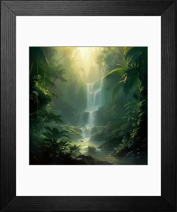 Framed Print : Tropical waterfall cascade and stream landscape. (AI Generated) Framed Print : Tropical waterfall cascade and stream landscape. (AI Generated)