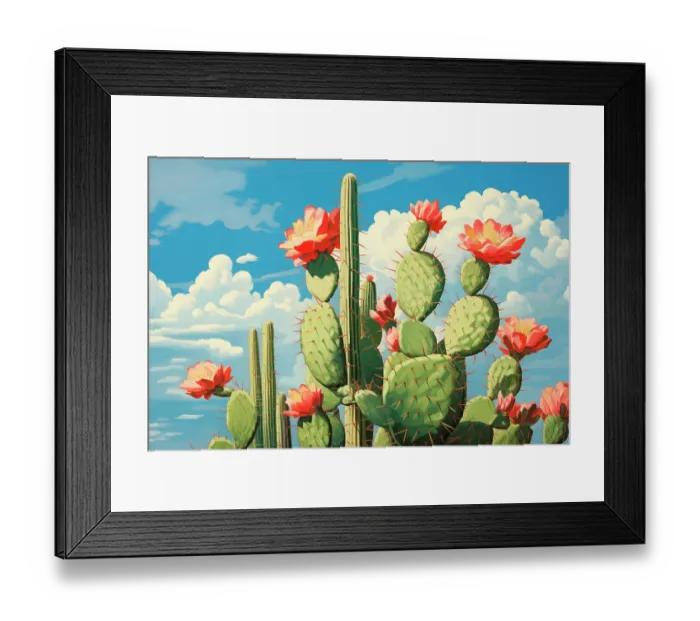 Framed Print : Desert cactus with flowers. (AI Generated) Framed Print : Desert cactus with flowers. (AI Generated)