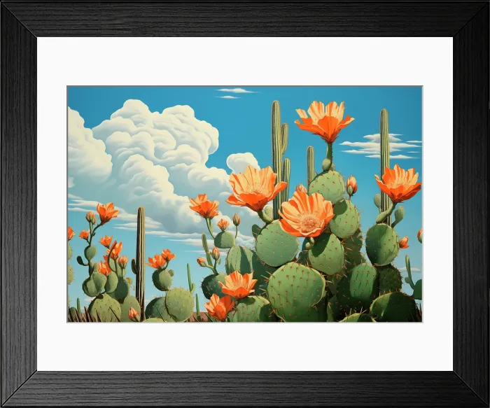 Framed Print : Desert cactus with flowers. (AI Generated) Framed Print : Desert cactus with flowers. (AI Generated)