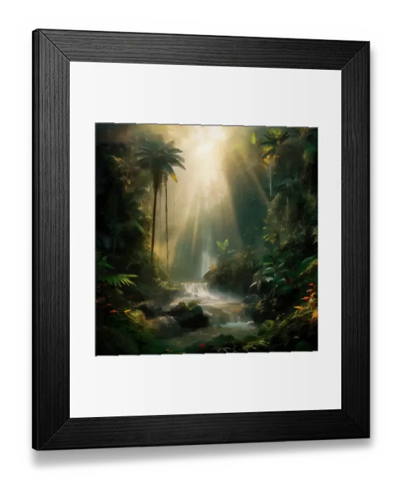 Framed Print : Tropical waterfall and stream landscape. (AI Generated) Framed Print : Tropical waterfall and stream landscape. (AI Generated)