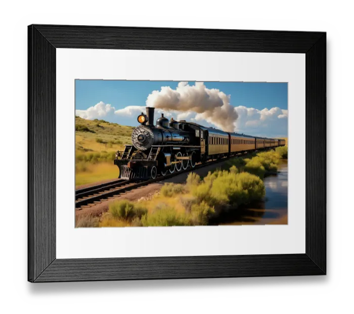Framed Print : Steam engine train. (AI Generated)