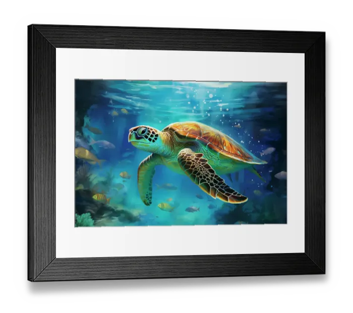 Framed Print : Green sea turtle underwater. (AI Generated) Framed Print : Green sea turtle underwater. (AI Generated)