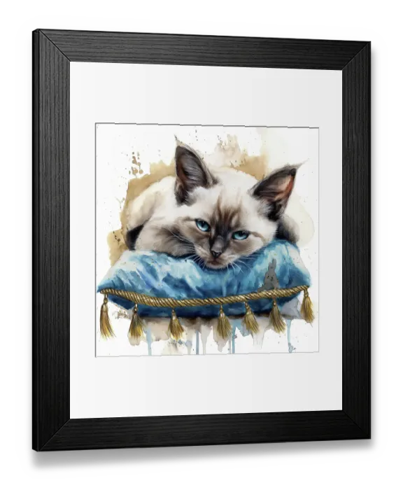 Framed Print : Kitten with blue eyes on cushion. (AI Generated) Framed Print : Kitten with blue eyes on cushion. (AI Generated)