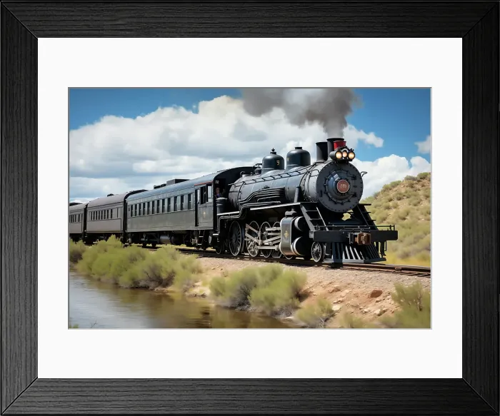 Framed Print : Steam engine train. (AI Generated)