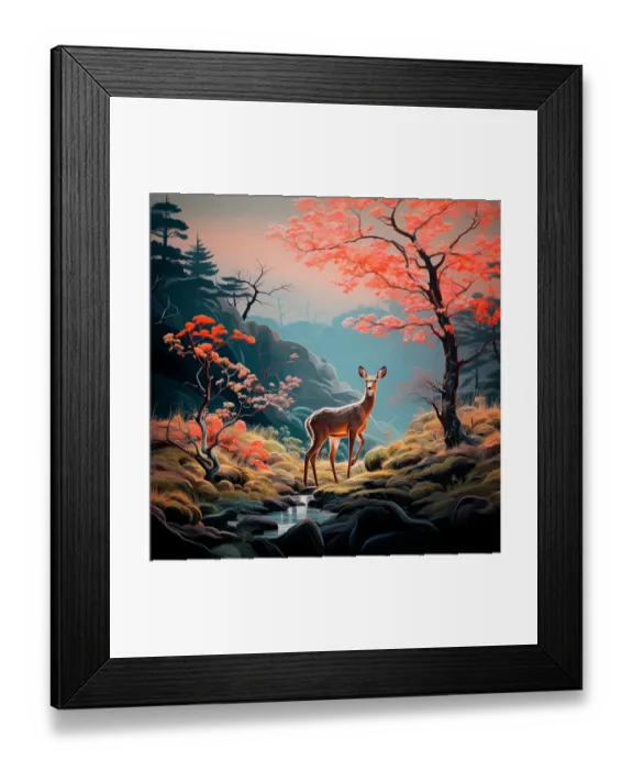Framed Print : Deer in forest. (AI Generated)