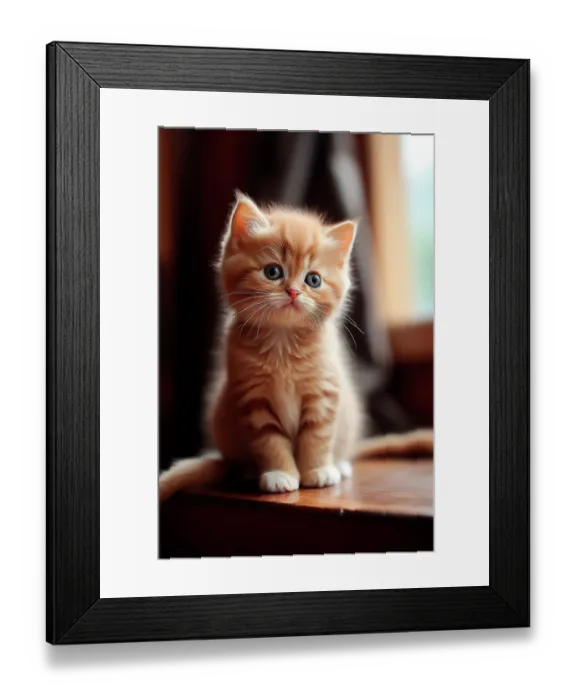 Framed Print : Kitten sitting on table. (AI Generated)