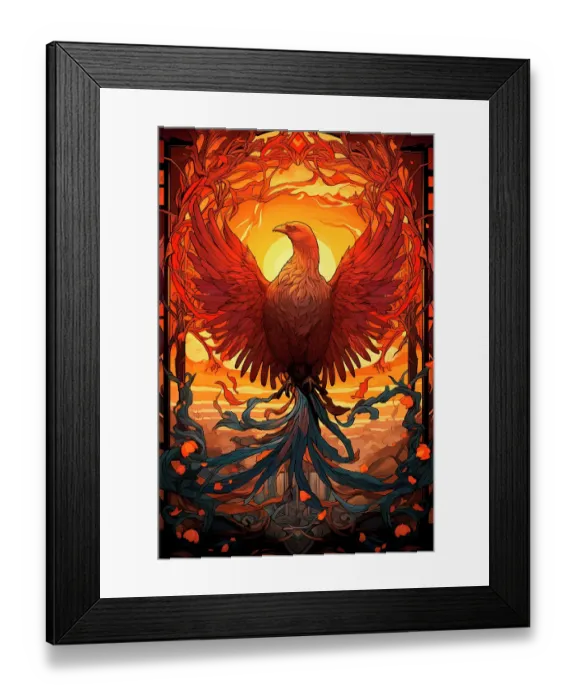 Framed Print : Fantasy of firebird rising. (AI Generated)