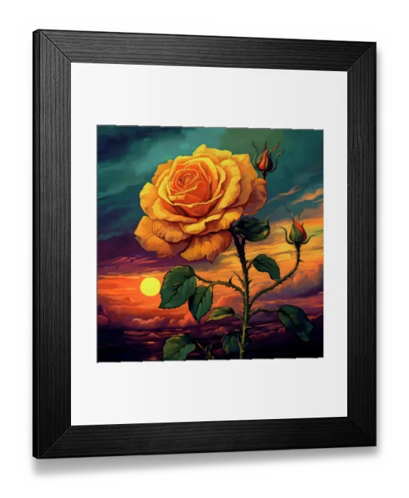 Framed Print : Yellow flower graphic. (AI Generated)