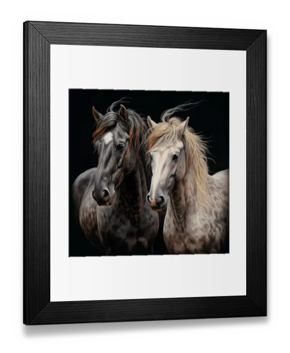 Framed Print : Graphic of two horses. (AI Generated)