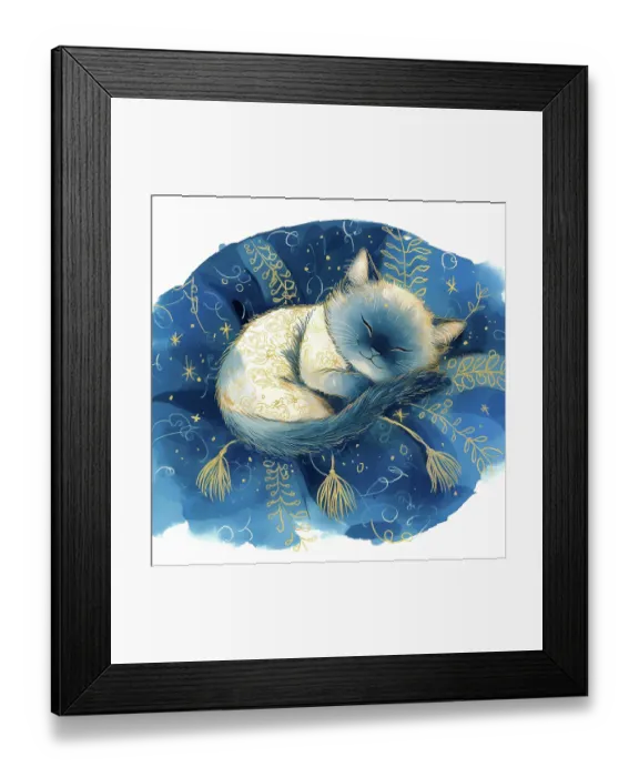 Framed Print : Kitten asleep on cushion. (AI Generated)