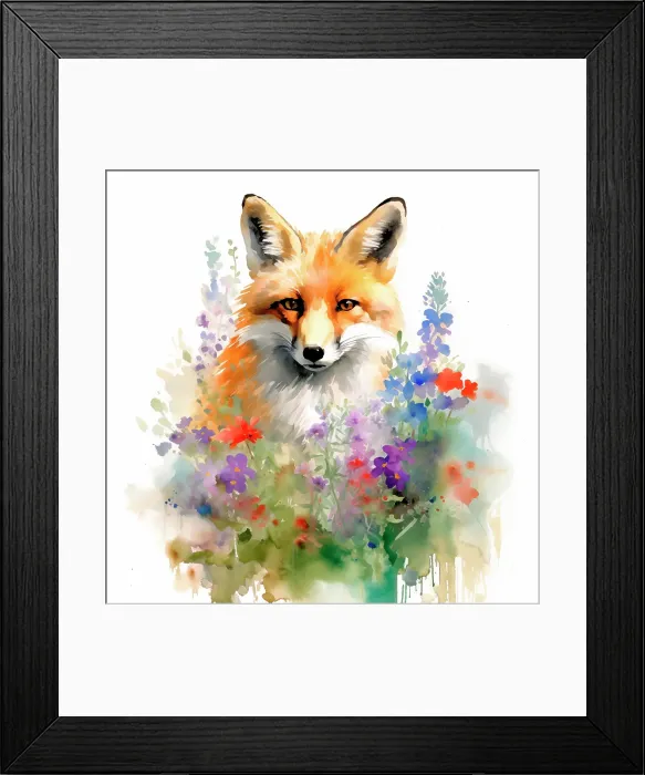 Framed Print : Red fox watercolor. (AI Generated)