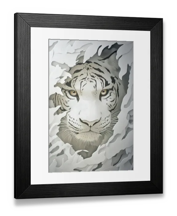 Framed Print : Close-up fantasy of white tiger's head. (AI Generated) Framed Print : Close-up fantasy of white tiger's head. (AI Generated)