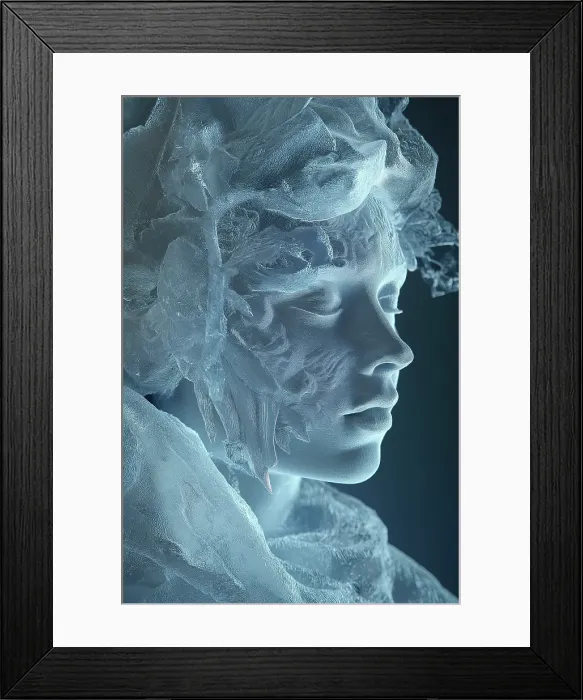 Framed Print : Close-up fantasy of woman's head and ice. (AI Generated) Framed Print : Close-up fantasy of woman's head and ice. (AI Generated)