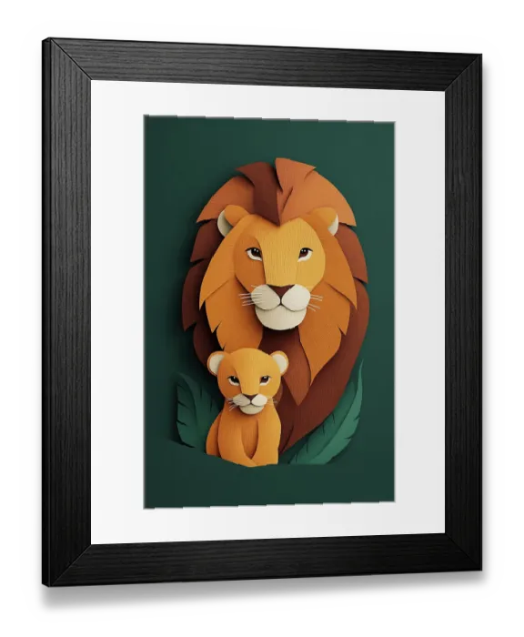 Framed Print : Fantasy close-up of male lion and cub. (AI Generated) Framed Print : Fantasy close-up of male lion and cub. (AI Generated)