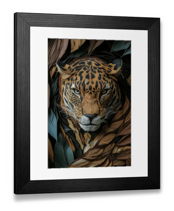 Framed Print : Jaguar head and foliage. (AI Generated) Framed Print : Jaguar head and foliage. (AI Generated)