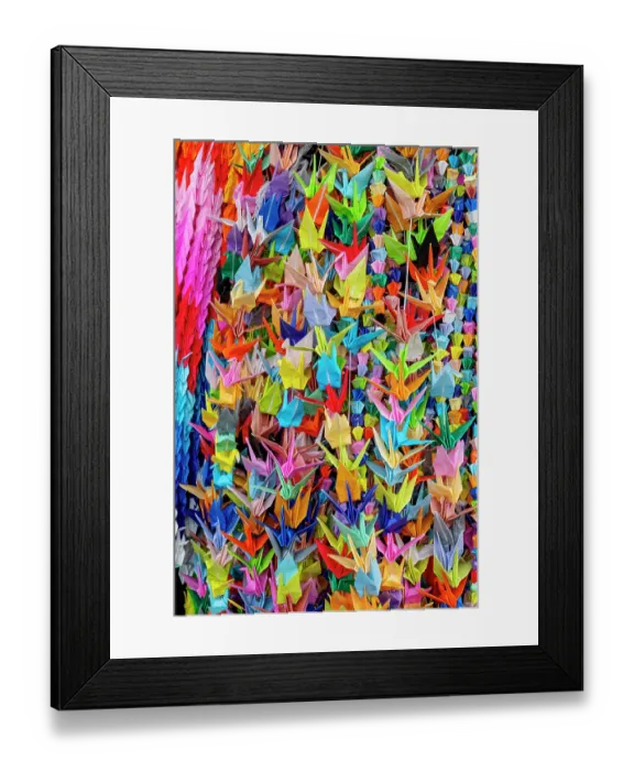 Framed Print : 1000 cranes origami created as a prayer for peace on display in Peace Memorial Park, Hiroshima, Japan