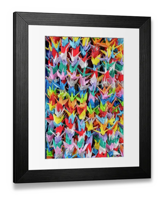 Framed Print : 1000 cranes origami created as a prayer for peace on display in Peace Memorial Park, Hiroshima, Japan