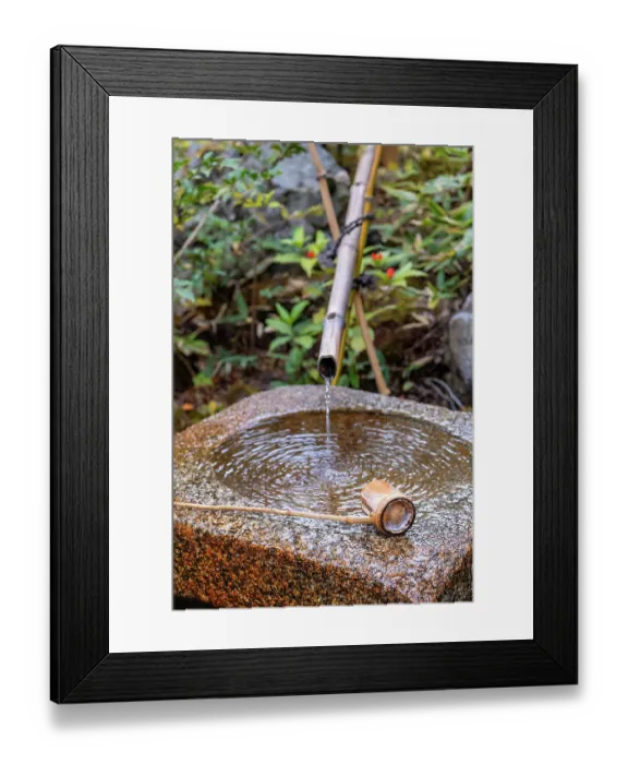 Framed Print : Tsukubai, Japanese ceremonial stone washbasin, Kyoto, Japan