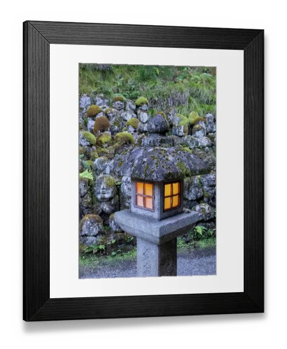 Framed Print : Stone Rakan statues and lantern, Otagi Nenbutsu-ji Temple, Arashiyama, Kyoto, Japan Framed Print : Stone Rakan statues and lantern, Otagi Nenbutsu-ji Temple, Arashiyama, Kyoto, Japan