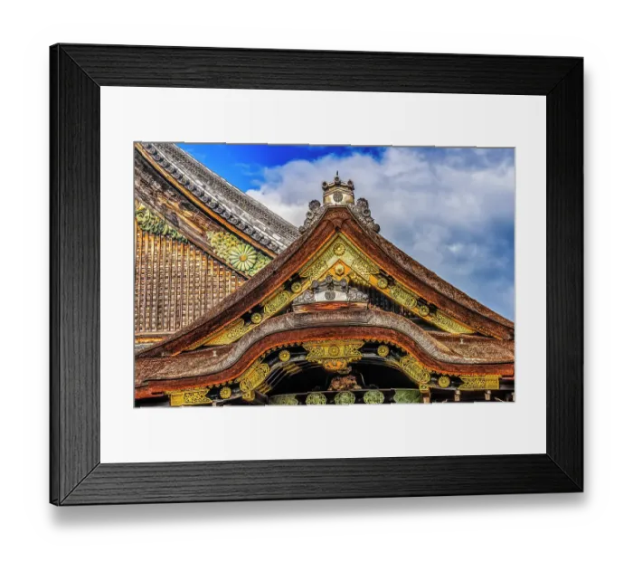 Framed Print : Colorful entrance, Nijo Castle, Kyoto, Japan. Completed in 1626 by Tokugawa Shoguns. Chrysanthemum is a symbol of Imperial Court Framed Print : Colorful entrance, Nijo Castle, Kyoto, Japan. Completed in 1626 by Tokugawa Shoguns. Chrysanthemum is a symbol of Imperial Court