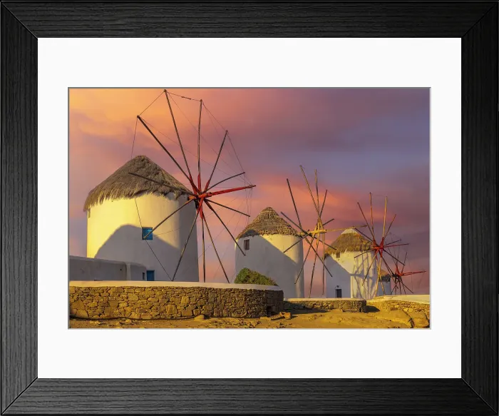 Framed Print : Sunrise Windmills, Mykonos, Greece