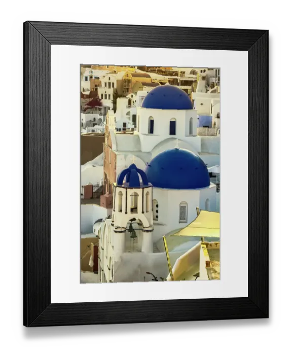Framed Print : Blue Domes, Santorini, Greece Framed Print : Blue Domes, Santorini, Greece