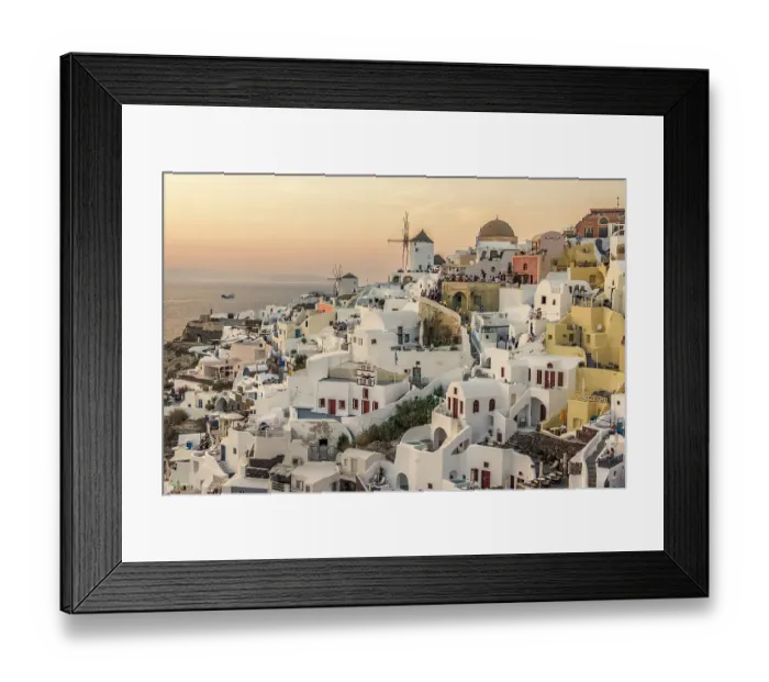 Framed Print : Windmills at Sunset, Santorini, Greece