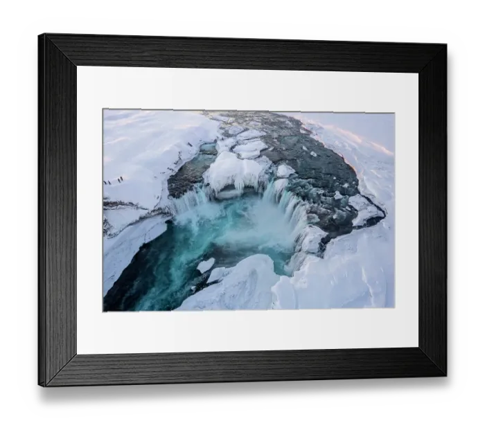 Framed Print : Iceland, Godafoss Waterfall. Aerial of waterfall in winter Framed Print : Iceland, Godafoss Waterfall. Aerial of waterfall in winter